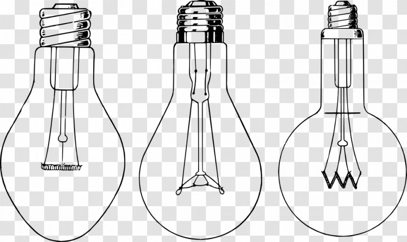 Incandescent Light Bulb Lamp Line Art Drawing - White Transparent PNG