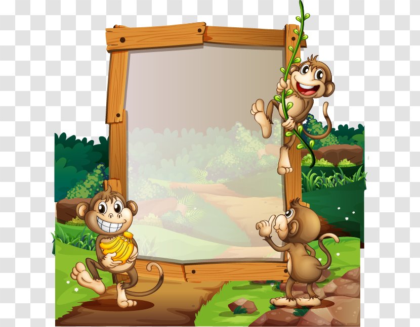 Cartoon Illustration - Recreation - Vector Small Monkey Forest Publicity Boards Transparent PNG