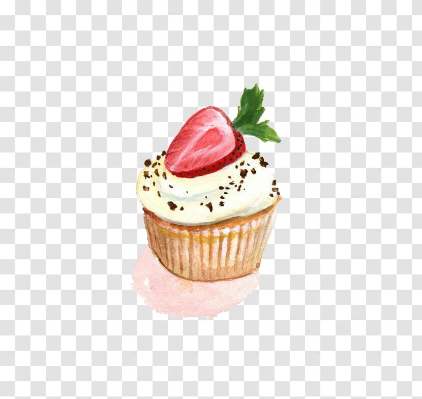 Cupcake Layer Cake Painting Drawing - Icing - Small Strawberry Transparent PNG