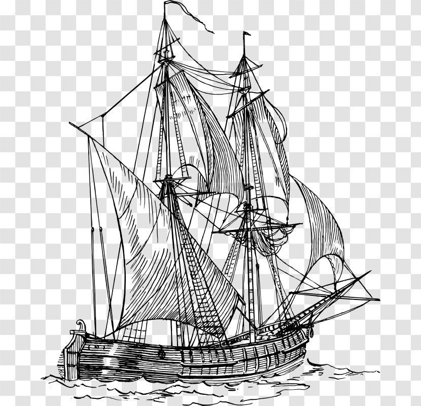 Sailing Ship Piracy Clip Art - Of The Line - Outline Transparent PNG