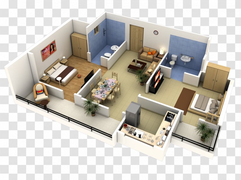 Bedroom House Plan 3D Floor - 3d Design Transparent PNG