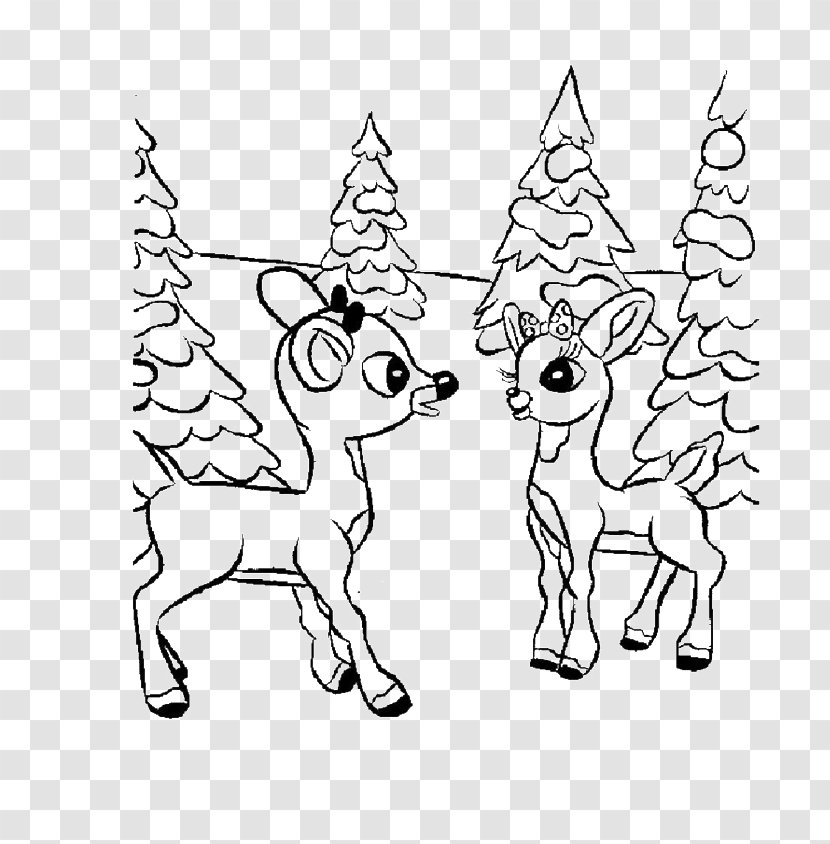 Rudolph Coloring Book Child Santa Claus Deer - Black And White Transparent PNG