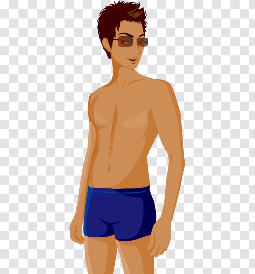 Cartoon Drawing - Tree - Hand-painted Man Wearing Sunglasses Swimsuit Transparent PNG