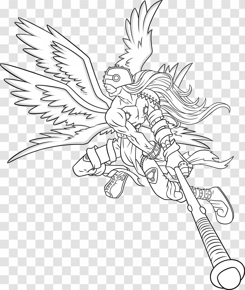 Angemon Line Art Raster Graphics Digimon - Filename - Monochrome Transparent PNG