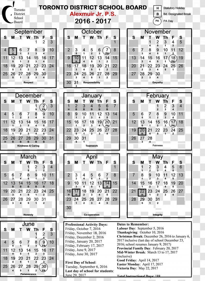 Toronto District School Board Alexmuir Junior Public Calendar Brant Haldimand Norfolk Catholic - 2017 Transparent PNG