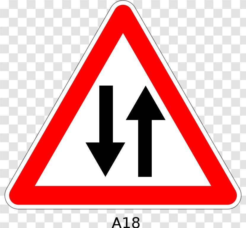 Danger Road Sign In France Panneau De Signalisation Circulation Dans Les Deux Sens En Traversée D'une Aire Aérien Traffic Routière - Number Transparent PNG