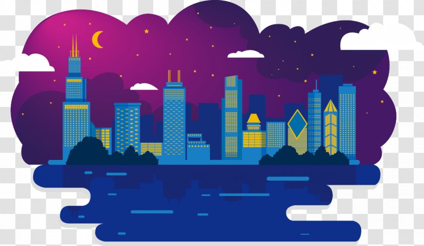 Chicago Night City Skyline Illustration - Cartoon Sky Transparent PNG