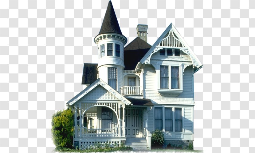 American Queen Anne Style Victorian House Architecture - Residential Area - White Transparent PNG