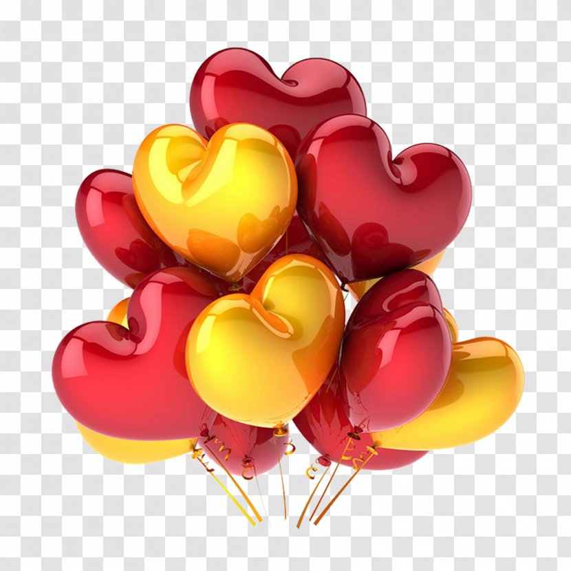 Balloon Party Birthday Heart Greeting Card - Stock Photography - Red Yellow Balloons Glossy Material Transparent PNG