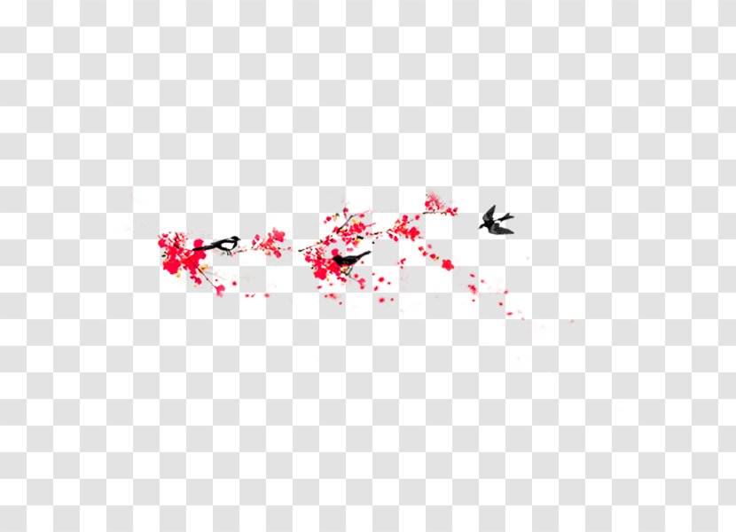 Plum Blossom Bird Chinese Painting - Red - Pictures Transparent PNG