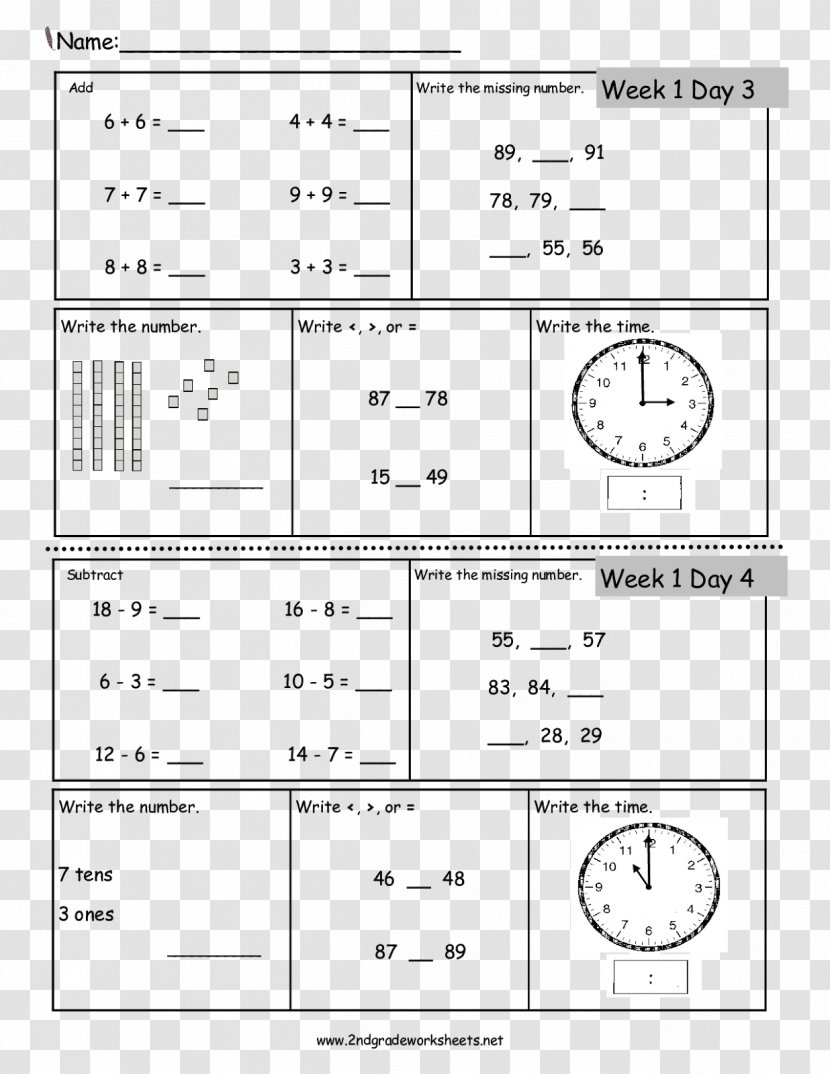 First Grade Second Worksheet Fourth Mathematics - Silhouette Transparent PNG