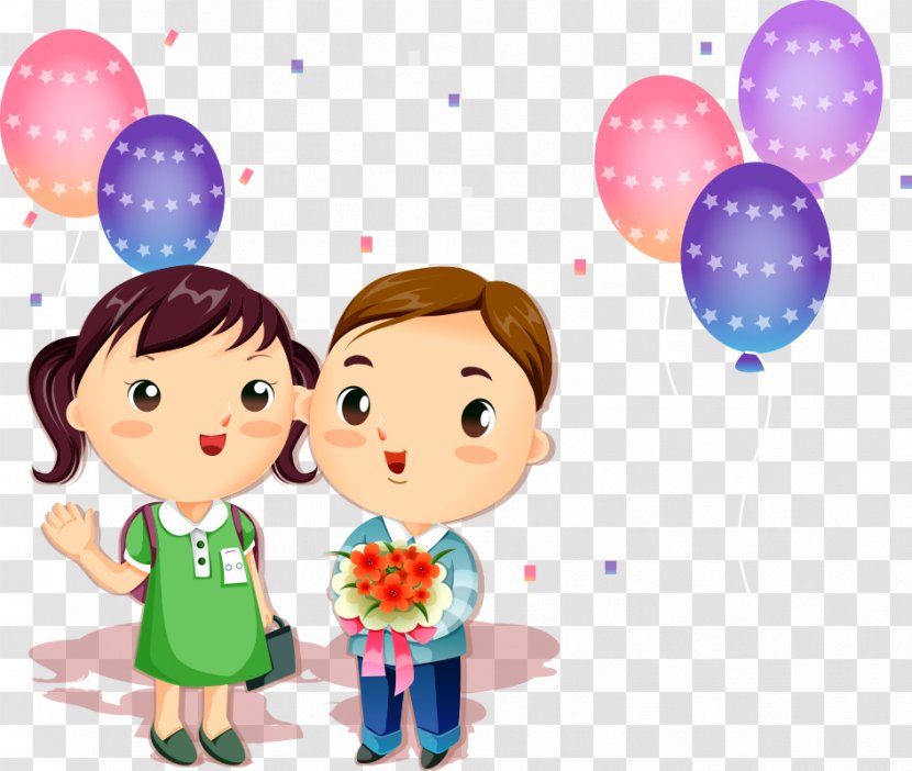 National Primary School Class Teacher Learning - Happiness - Vector Cartoon Children With Balloons Transparent PNG