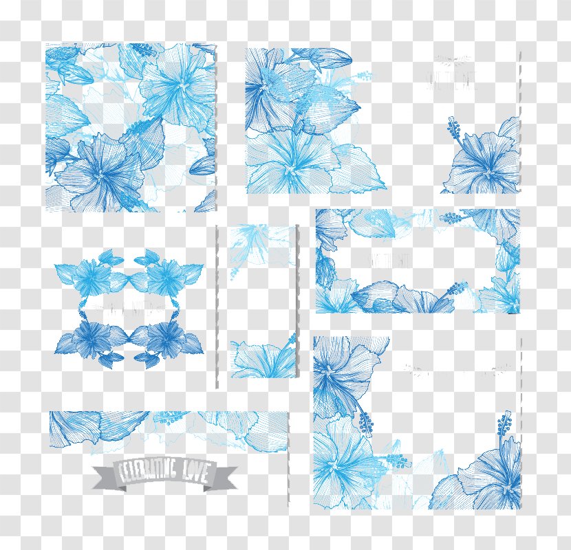Blue Wedding - Computer Software - Seven Painted Flower Card Vector Transparent PNG