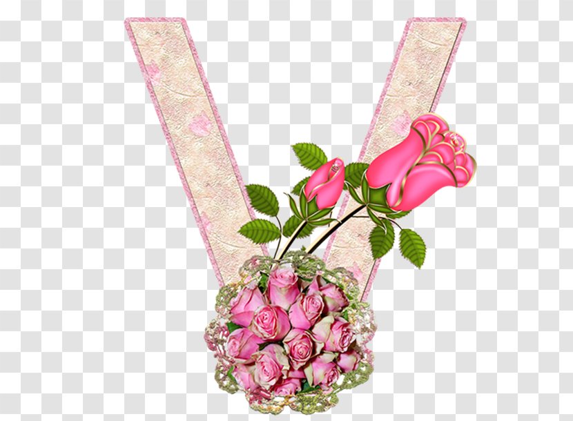 Garden Roses Letter V Floral Design Alphabet - Pin - Buquet Transparent PNG