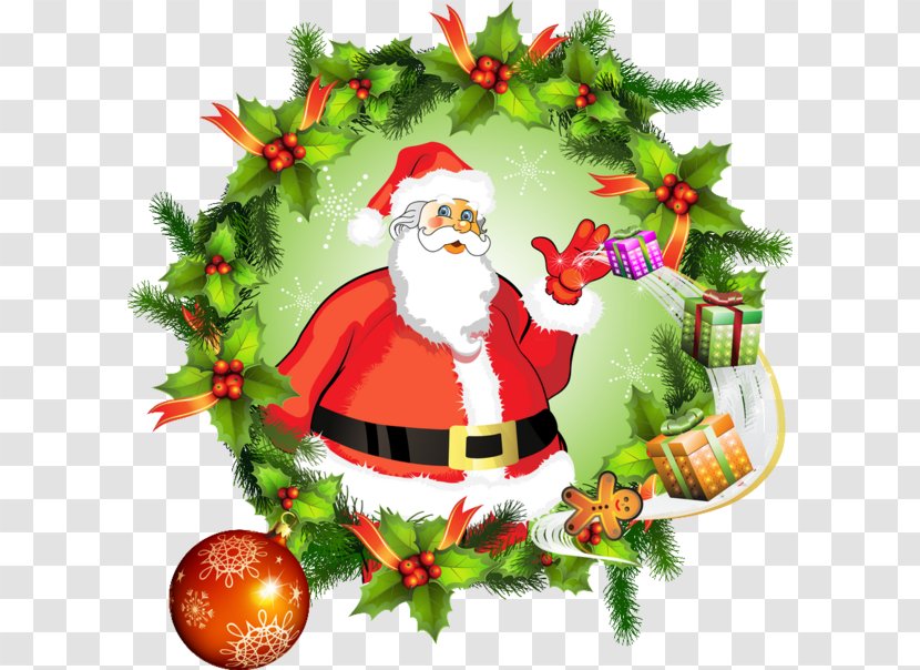 Santa Claus Christmas Day Vector Graphics Clip Art Wreath Transparent PNG