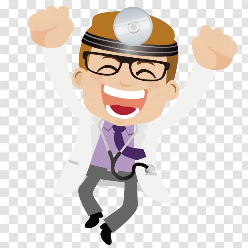 Physician Cartoon Clip Art - Excited Male Doctor Transparent PNG