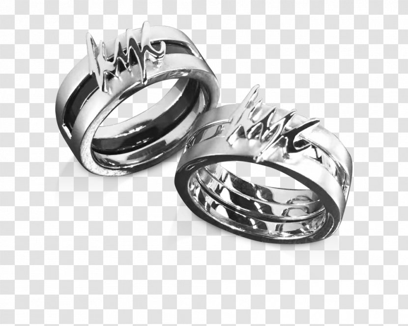 Wedding Ring Silver Colored Gold - A Pair Of Rings Transparent PNG