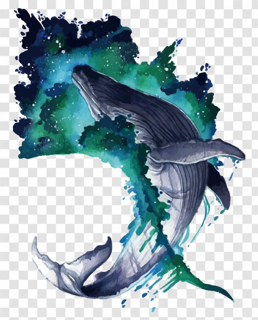 Whale Watercolor Painting Illustration - Marine Mammal - Vector Transparent PNG