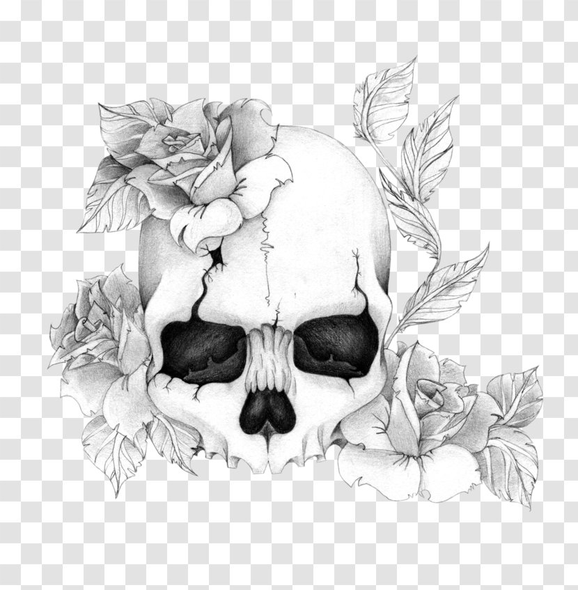 Human Skull Symbolism Rose Drawing Tattoo - Flower Transparent PNG