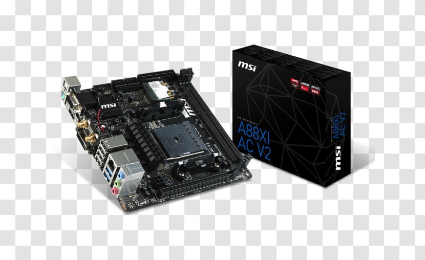 MSI A88XI AC V2 - Microstar International - MotherboardMini ITXSocket FM2+AMD A88XSocket FM2+ Motherboard AMD A88X DRR3 USB 3.0 Gigabit LAN VGA DVI HDMI Mini-ITXComputer Transparent PNG