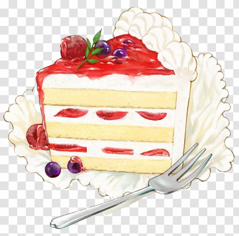 Strawberry Cream Cake Cupcake Shortcake - Fruit - Hand-painted Delicious Fork Material Transparent PNG