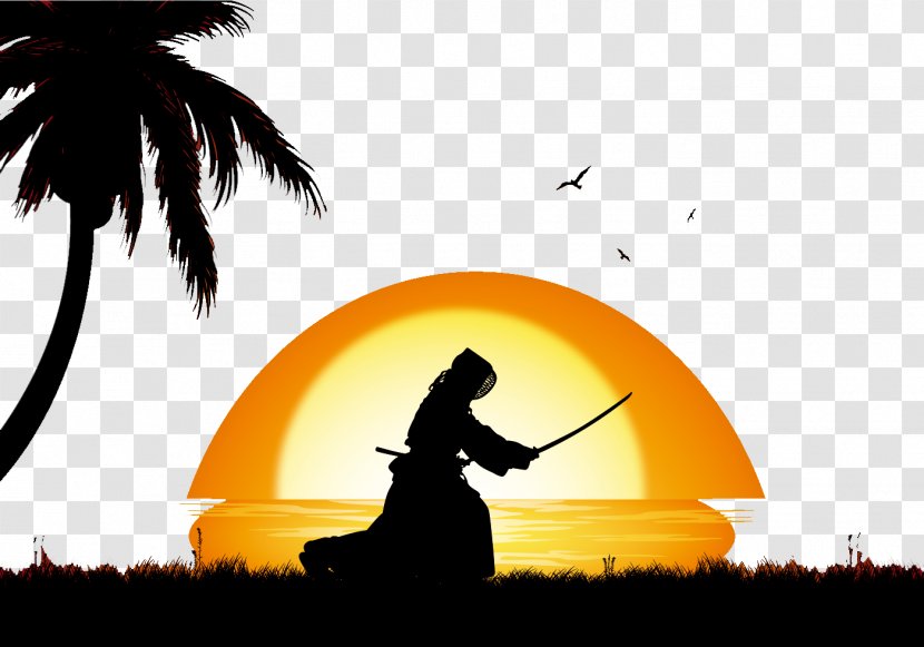 Silhouette Kendo Illustration - Samurai - Sunrise Sword Transparent PNG
