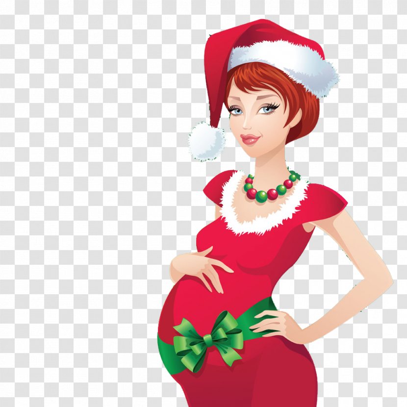 Mrs. Claus Santa Pregnancy Christmas Illustration - Mrs - Pregnant Woman Transparent PNG