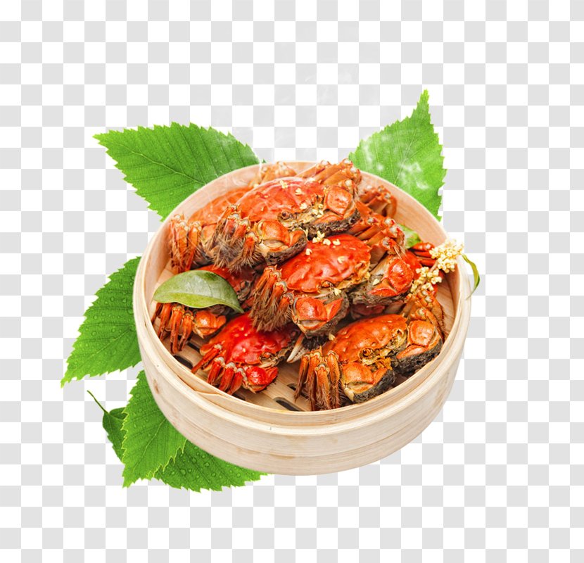 Yangcheng Lake Chinese Mitten Crab Seafood Gucheng - Suzhou - Product Kind Golden Steamer Green Leaves Transparent PNG