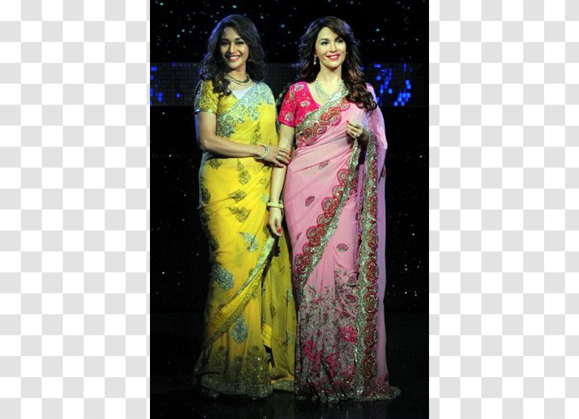 Sari Photo Shoot Shoulder Wax Sculpture Gown - Yellow - Magenta Transparent PNG