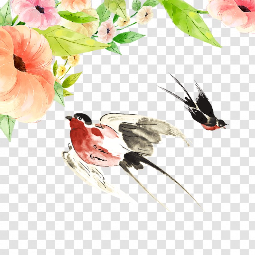 Swallow Bird Ink Wash Painting - Spring Swallows Fly Transparent PNG