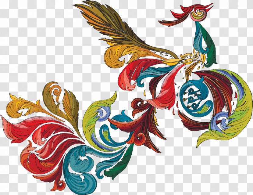 Fenghuang - Chinoiserie - Creative Color Feather Vector Phoenix Transparent PNG