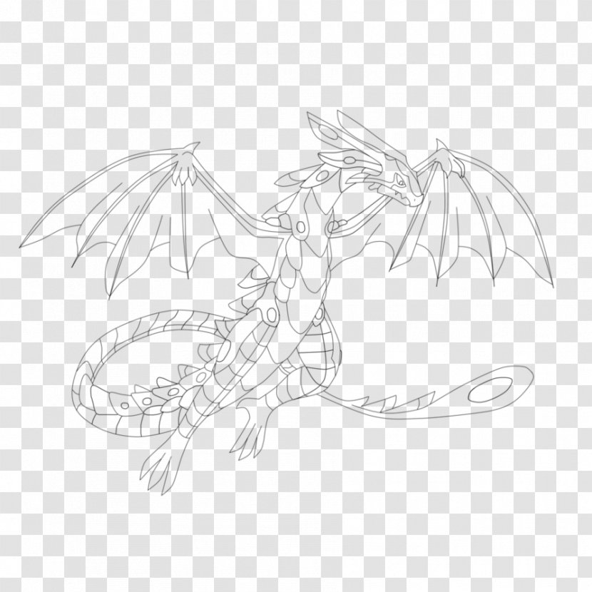 Dragon Line Art White Tail Sketch - Artwork Transparent PNG