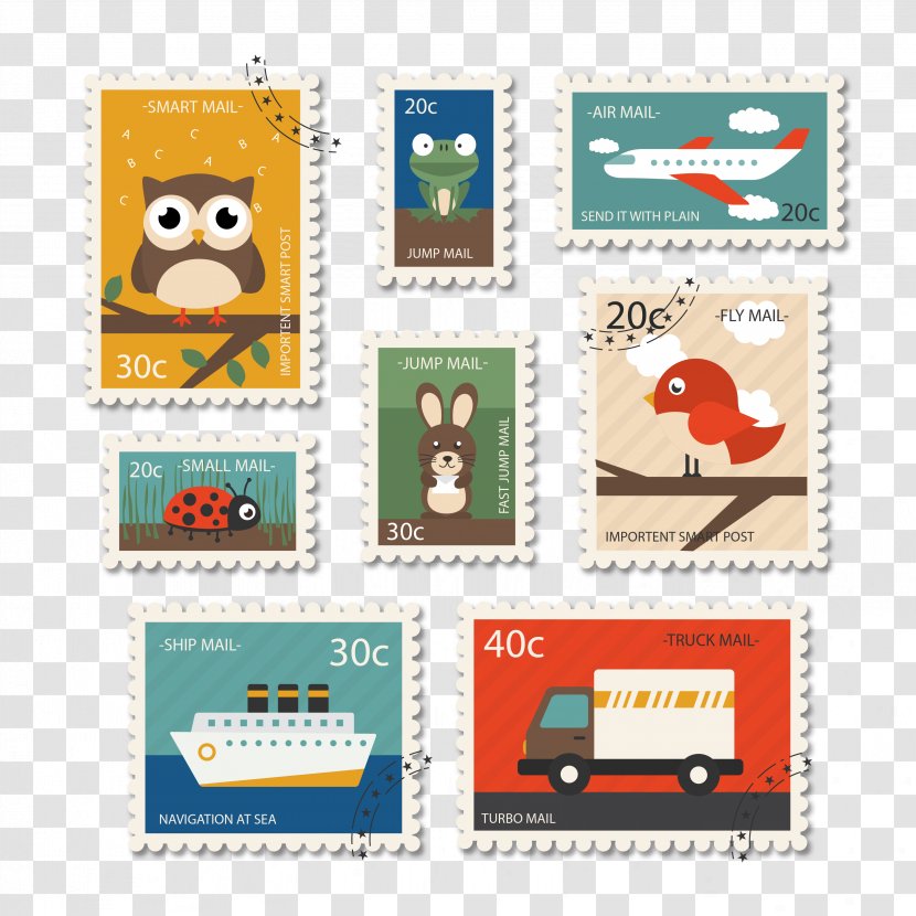 Paper Postage Stamp Mail - Collecting - Travel Vector Stamps With Animals Transparent PNG