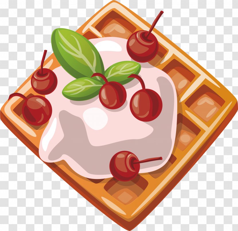 Ice Cream Belgian Waffle Cuisine Breakfast - Food - Cherry Waffles Transparent PNG