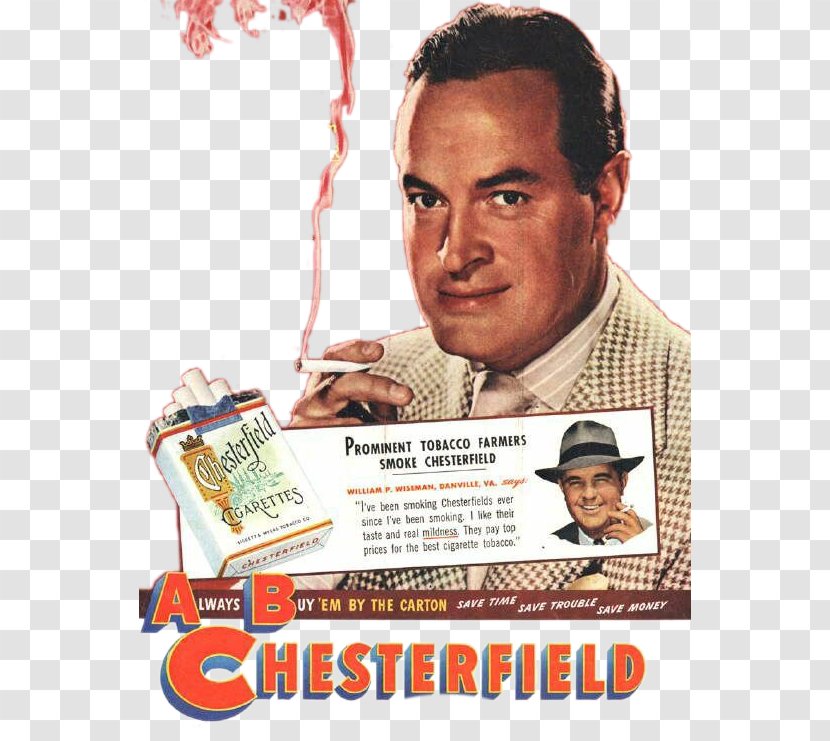 Bob Hope Tobacco Advertising Chesterfield Cigarette - Heart - Smoking Man Poster Transparent PNG