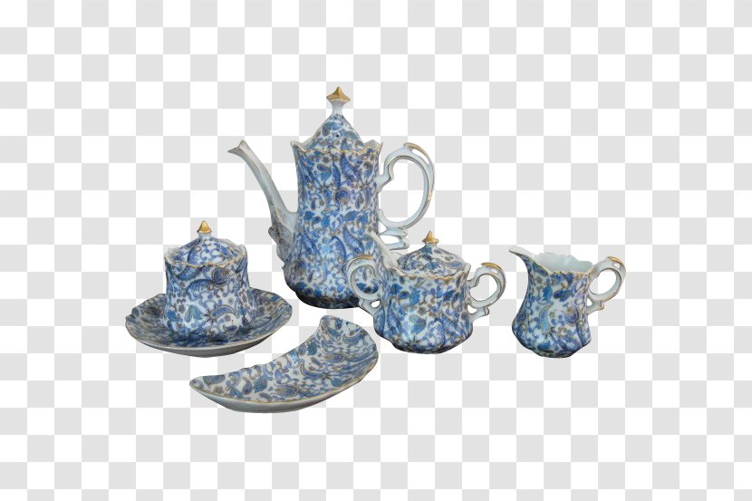 Coffee Cup Saucer Ceramic Blue And White Pottery Silver - Dinnerware Set Transparent PNG