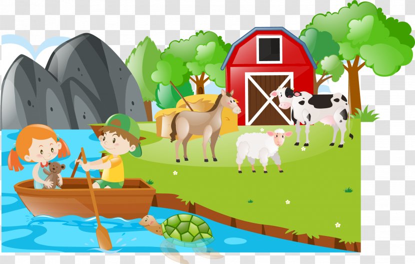 Cattle Farmer Illustration - Royaltyfree - Vector Lake Side Of The Farm Transparent PNG