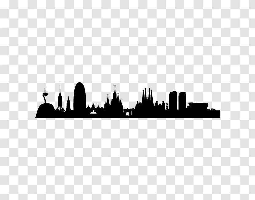 Barcelona Skyline Silhouette Drawing - Wall Decal - Thick Clouds Transparent PNG
