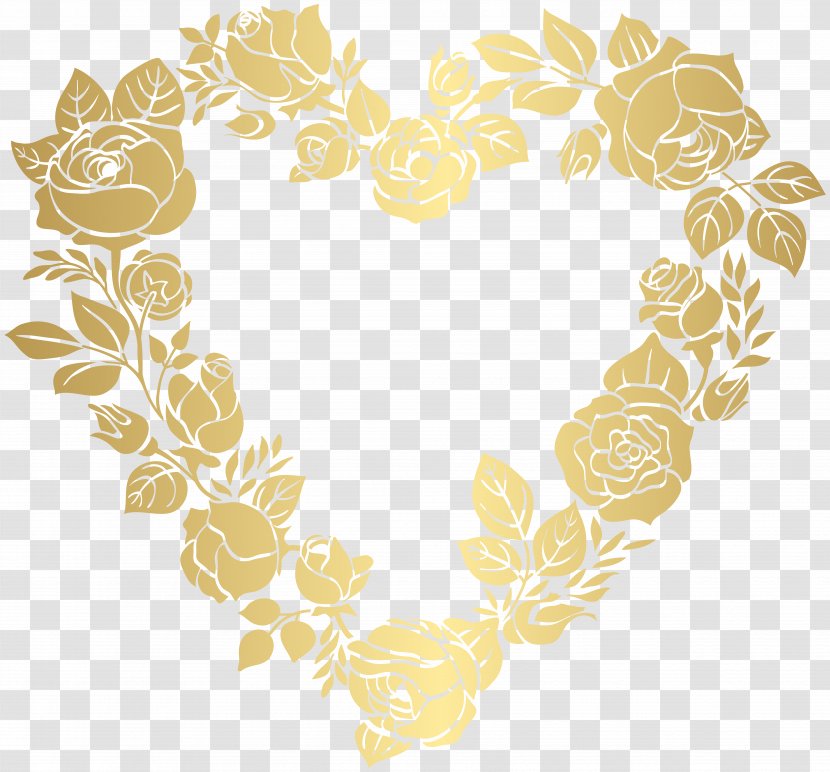 Heart Clip Art - Yellow - Floral Golden Border Frame Transparent PNG