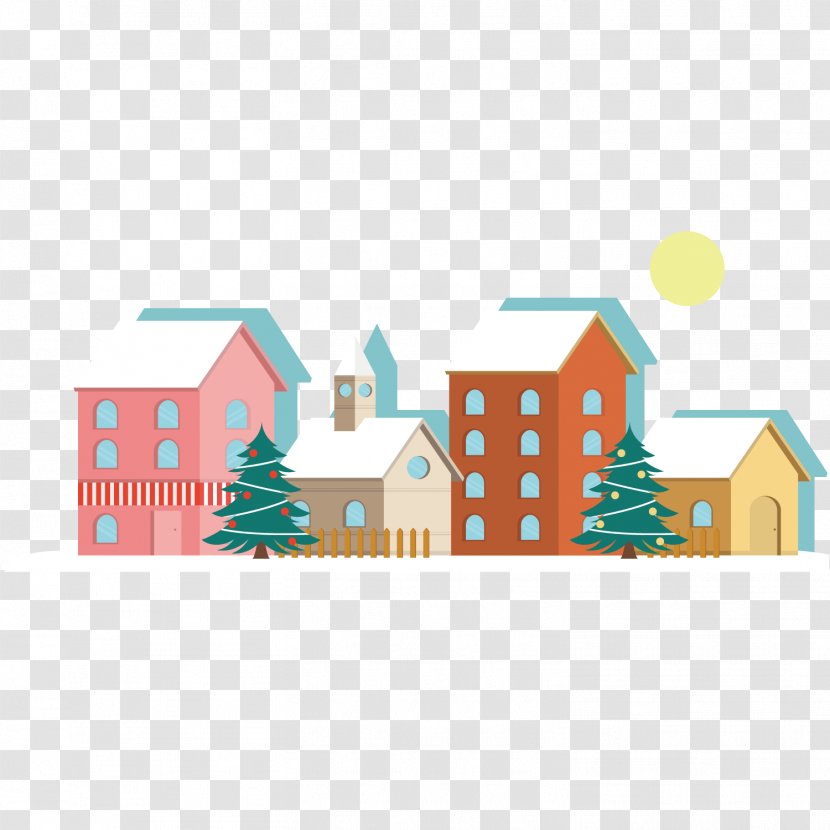 Christmas House Clip Art - Building - Flat Town Transparent PNG