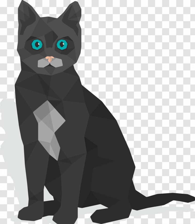 Russian Blue Black Cat Domestic Short-haired Whiskers Illustration - Carnivoran - Vector Transparent PNG