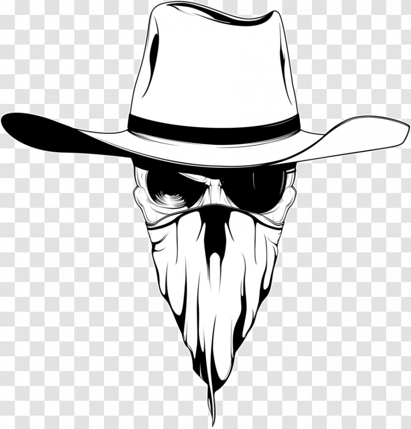 Cowboy Hat Drawing Bandana - Monochrome Transparent PNG