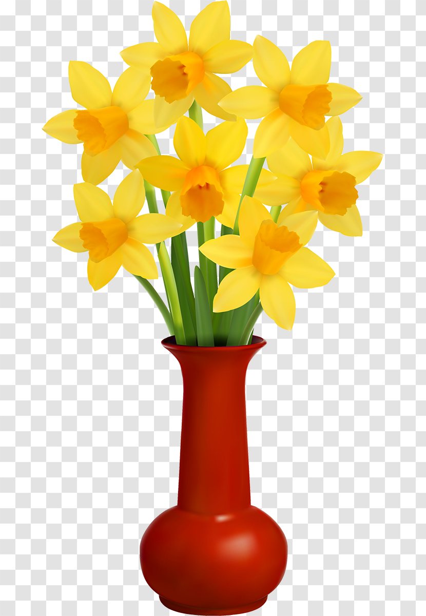 Vase Floral Design - Narcissus - Hand Painted Flowers Transparent PNG