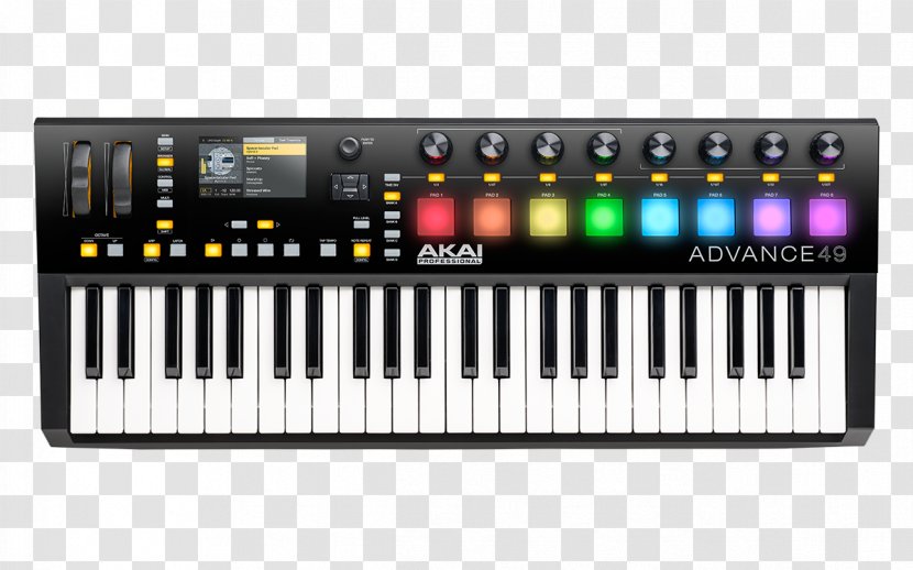 Computer Keyboard Akai Advance 49 MIDI Controllers - Watercolor - Musical Instruments Transparent PNG