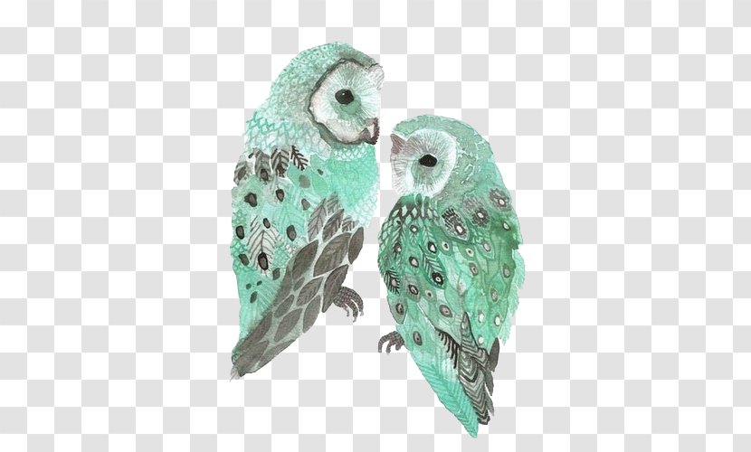 Barn Owl Sticker Blue Snowy - Turquoise - Bird Watercolor Transparent PNG