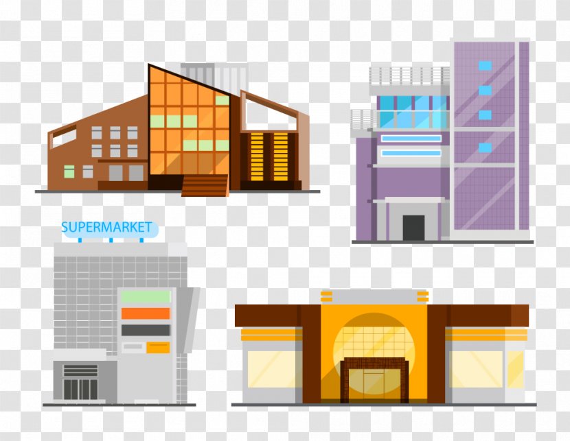 Building Shopping Centre Illustration - Vector Variety Of High-rise Buildings Transparent PNG