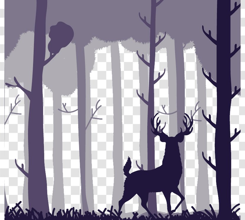 Trees And Deer Silhouette Forest - Tail Transparent PNG