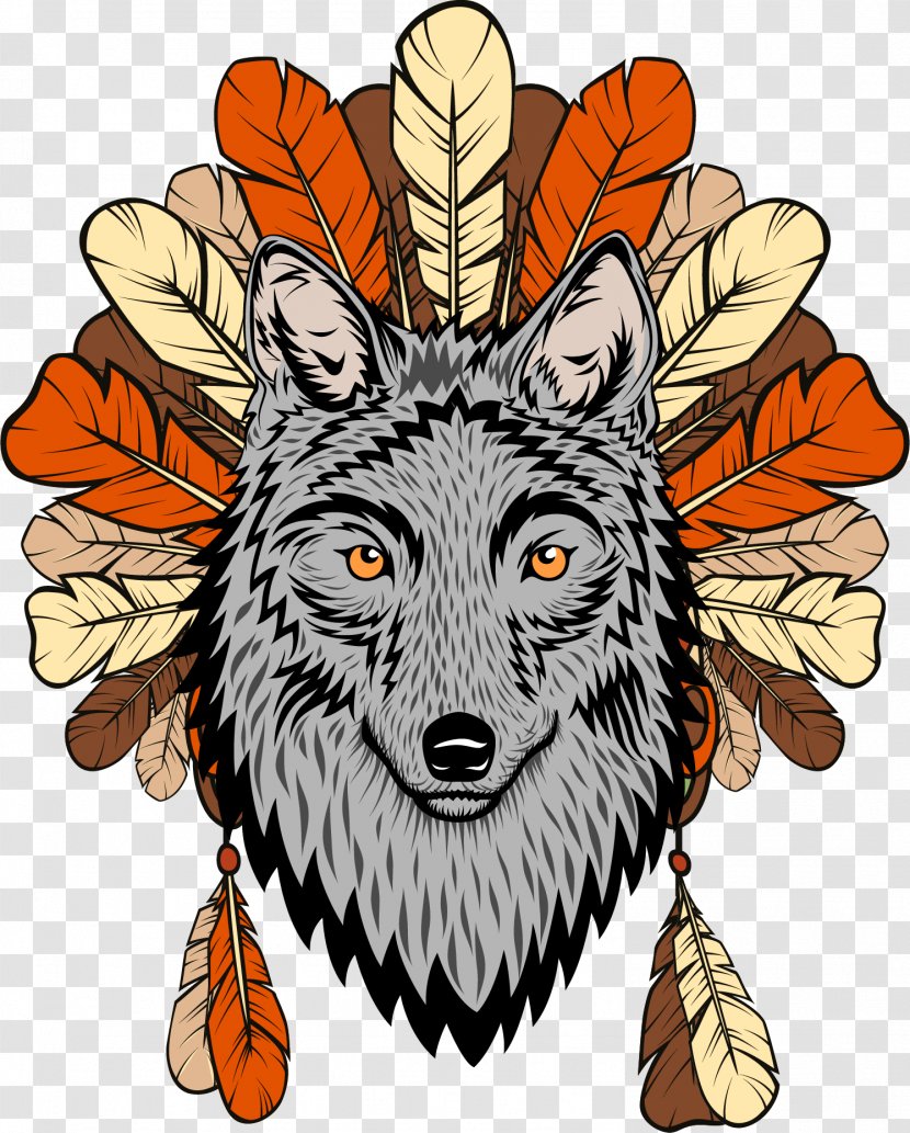 Wolf Totem Gray Euclidean Vector Illustration - Vintage Indian Werewolf Transparent PNG