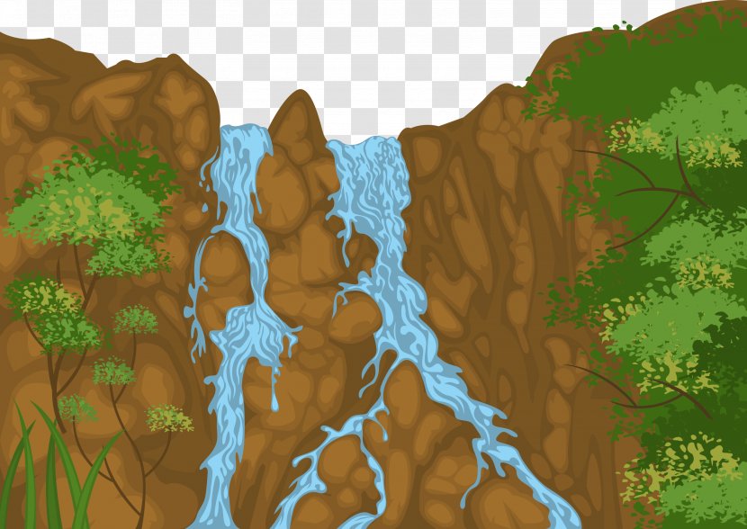 Landscape Waterfall Illustration - Tree - Mountain Stream Transparent PNG