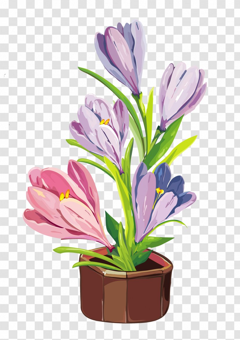 Flowerpot Crocus Clip Art - Petal - Spring Pot Clipart Transparent PNG